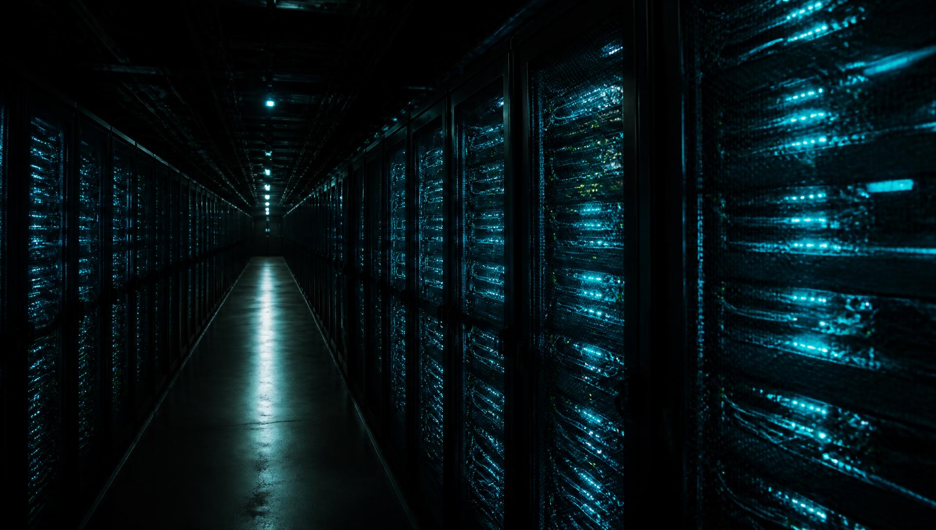 Centro de datos con racks de servidores iluminados